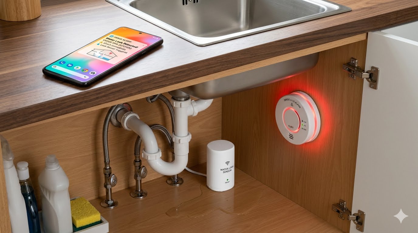 smart water leak sensor and connected home safety devices