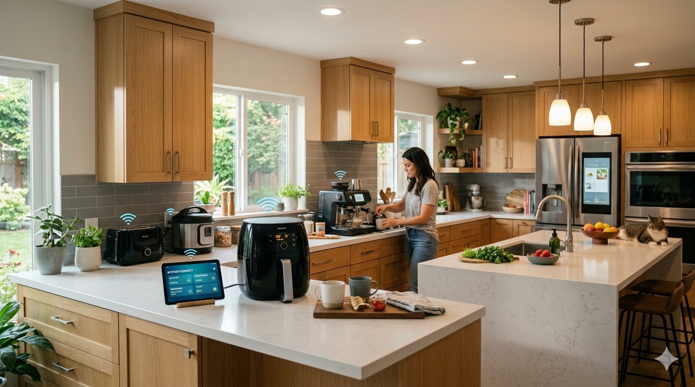 smart kitchen appliances in a modern connected kitchen